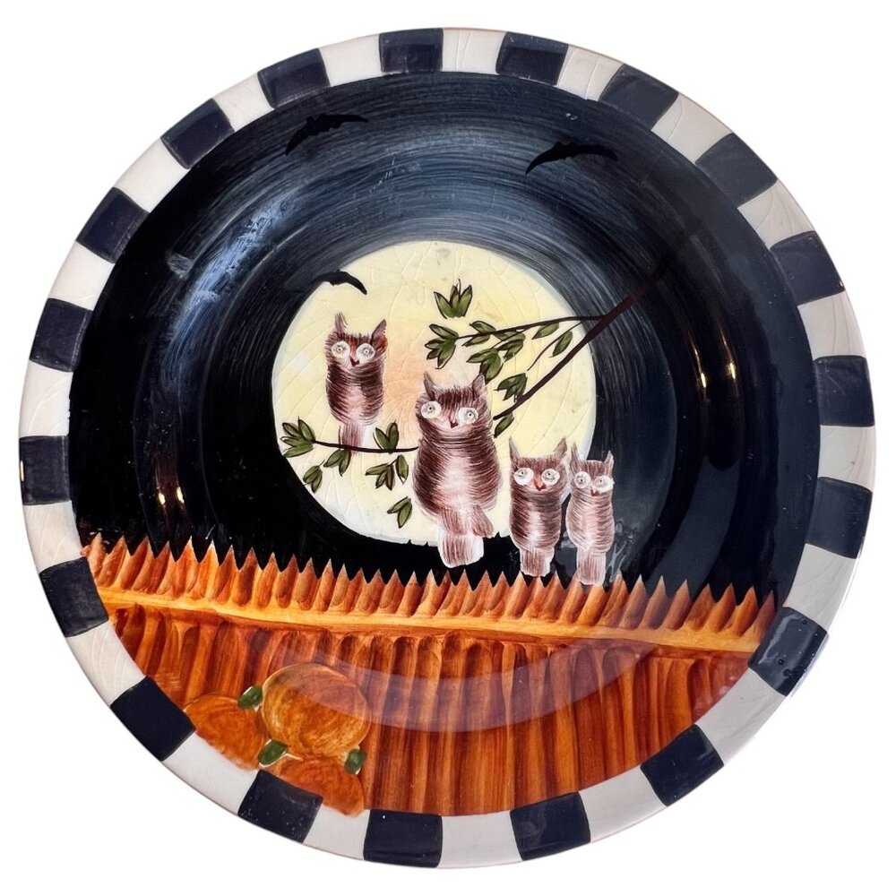 Sakura Pumpkin Hollow Salad Plate With Owls Bats Halloween David Carter Brown